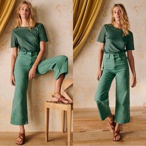 Sezane Denim Le Crop Wide Leg High Rise Jeans in Mint Green Size 44 (12)
